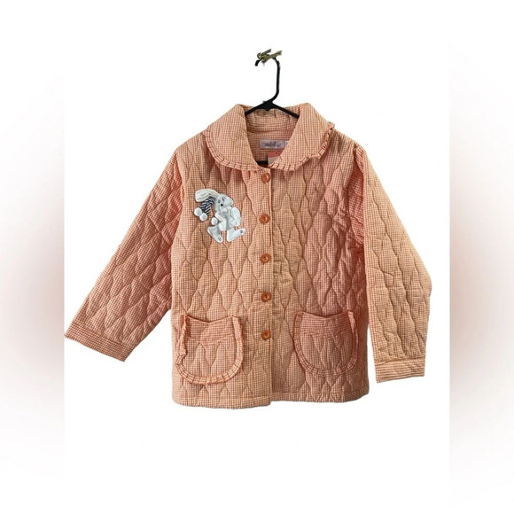 fen teng Jackets & Blazers - Vintage quilted plaid orange bunny jacket